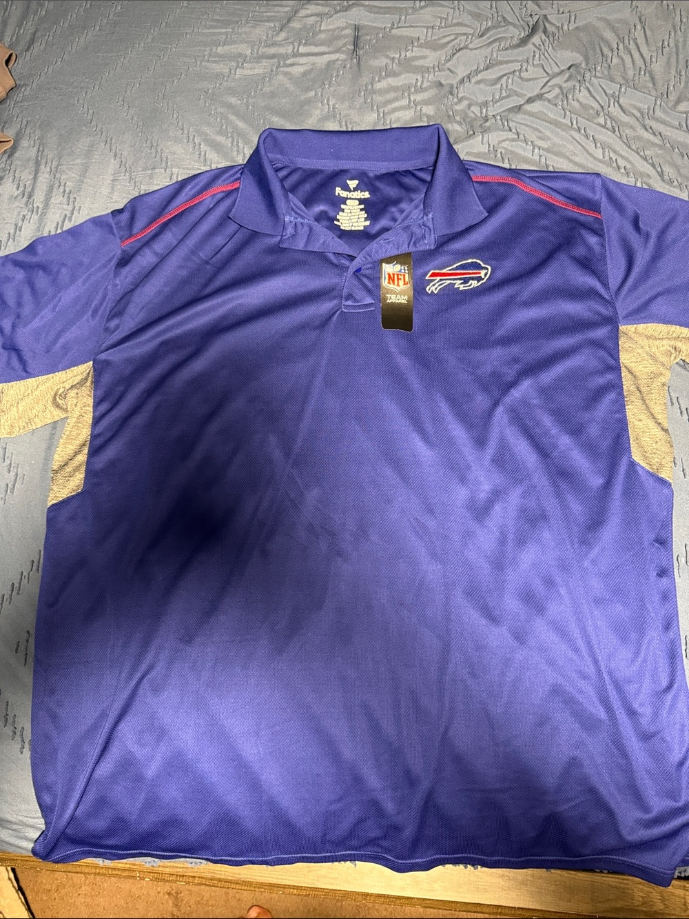 Fanatics Buffalo Bills Purple Polo with Tan Panels and Red Trim